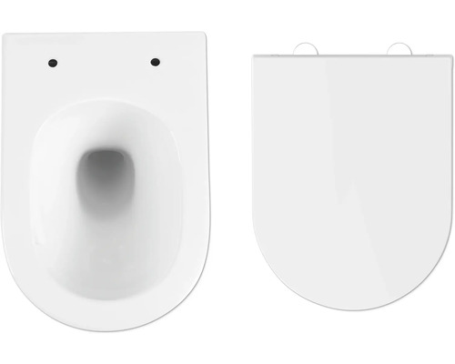 Vägghängd toalett med djup spolning och toalettsits