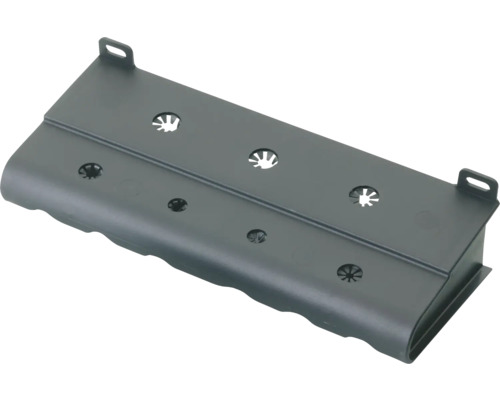 Mörkgrå ventilationssten i plast med fästflikar.