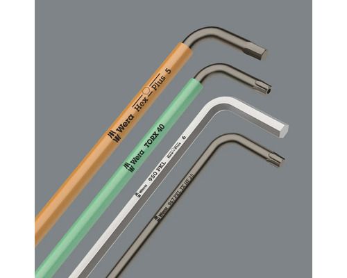 Flera färgkodade Wera vinkelskruvmejslar i olika storlekar