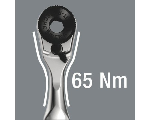 Detaljerad bild av Wera Zyklop Mini 1 spärr med en kapacitet på 65 Newtonmeter