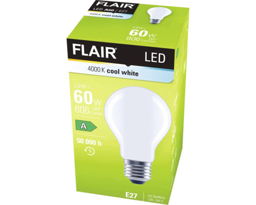 FLAIR LED-lampa A60/E27, 4000 K kallvitt i förpackning