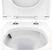 Närbild av en vit toalett med öppet toalettlock