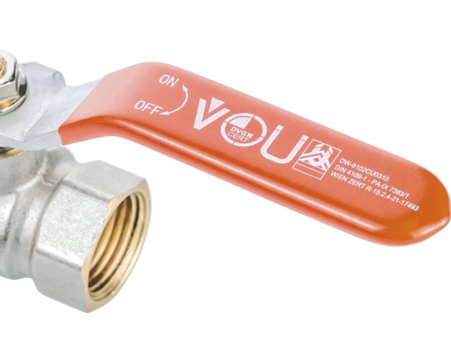 Kulventil i mässing med rött handtag