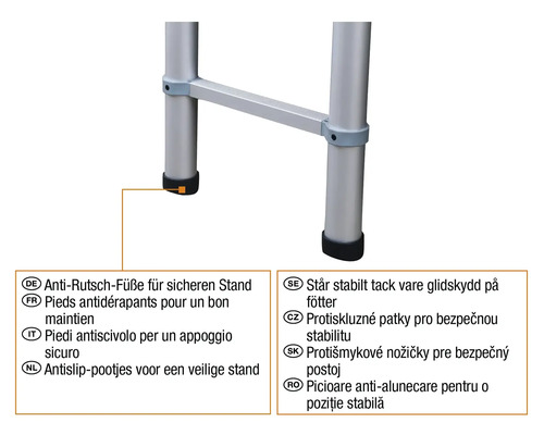 Detaljvy av en stege med halkskyddade fötter