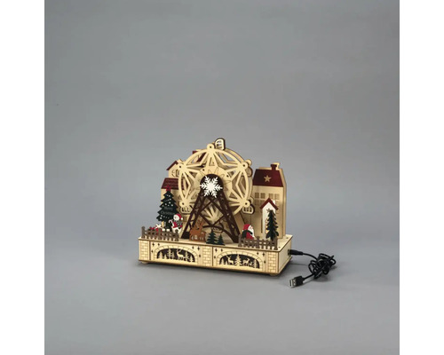 Juldekoration med upplyst pariserhjul i trä