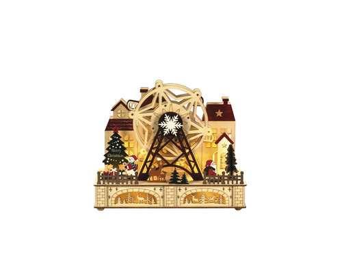 Dekorativ julstad i trä med pariserhjul och belysning