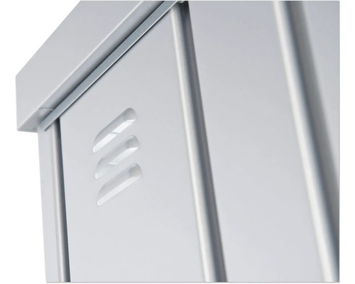 Närbild av ett metallskåp med ventilationsöppningar