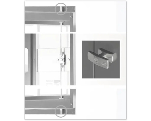 Detaljvy av ett låsbart metallskåp med handtag