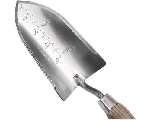 Trädgårdsspade i rostfritt stål med markeringar