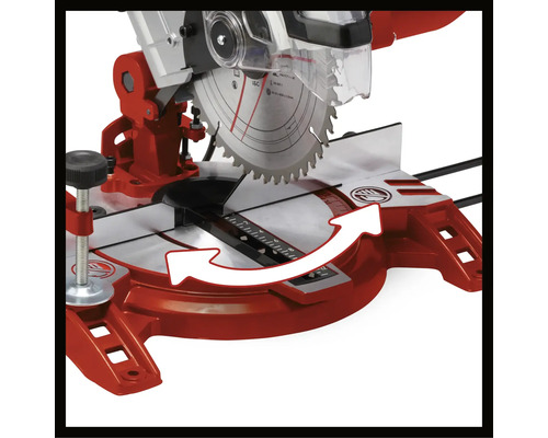 Geringssåg med vridbart bord och vinkelskala.