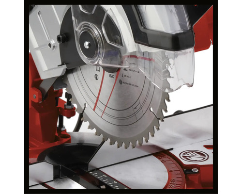 Detaljer av cirkelsåg med skyddsanordning och skala