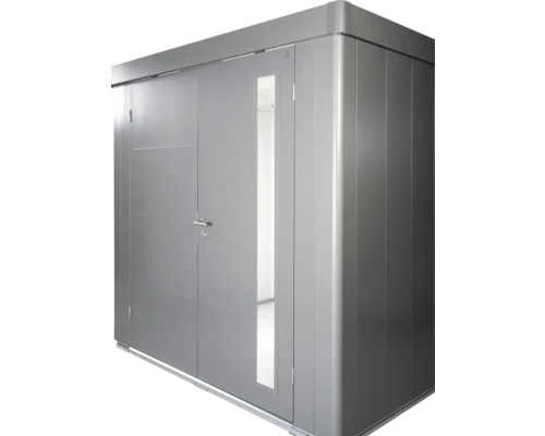 Metallförråd med dörr och fönster