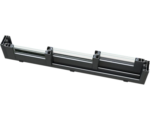 Tvärsnitt av ett svart aluminiumfönster med glas