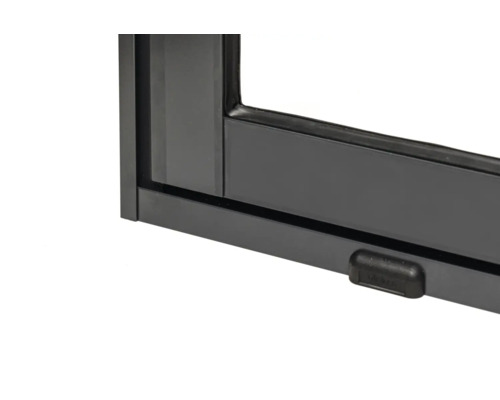 Detaljvy av ett svart fönster