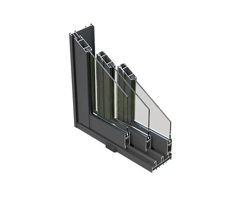 Tvärsnitt av ett fönster med ram och flera glasrutor