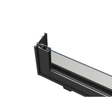 Detaljvy av en fönsterram i aluminium och glas