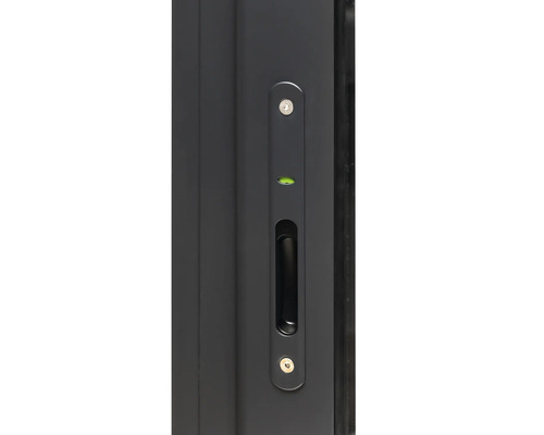 Detalj av skjutdörr med handtag och lås