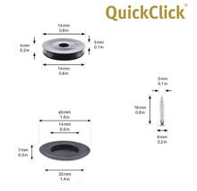 QuickClick logotyp med mått för skruv och brickor