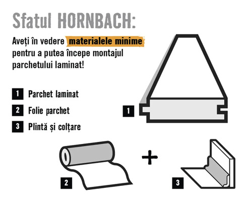 Hornbachs råd: Material som behövs för laminatinstallation: Laminat, underlagsfoam och golvlister