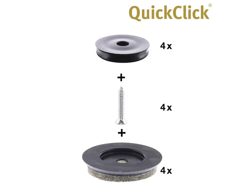 QuickClick möbelglidare monteringssats med skruvar, 4 stycken