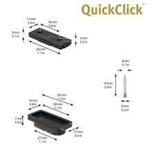 QuickClick glid med skruv och tillhörande mått