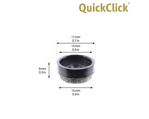 QuickClick möbelglida med måtten 17 mm, 14 mm och 8 mm