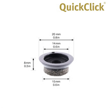 QuickClick möbelglidare med filt och storleksangivelser