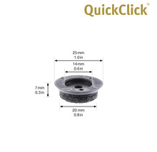 QuickClick möbelglider med måtten 25 mm, 14 mm, 7 mm och 20 mm.