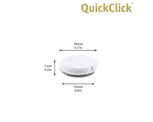 QuickClick möbelglidare med måtten 18 mm x 15 mm och en höjd på 7 mm
