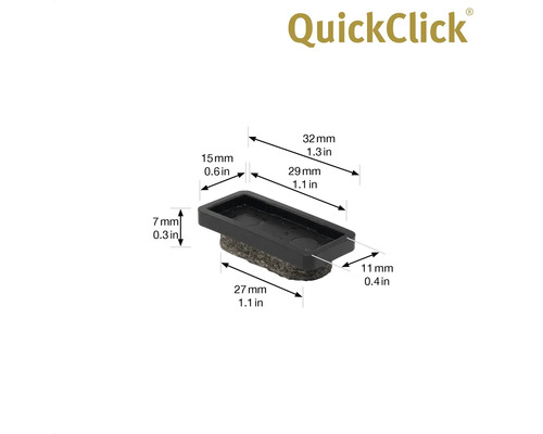 QuickClick möbelglid med måttangivelser
