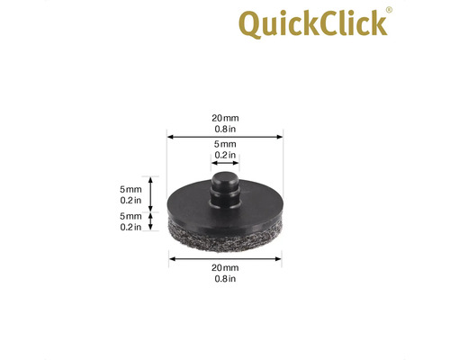 QuickClick möbelglidare med filt och måttangivelser