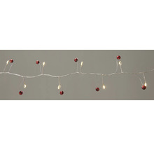 Ljusslinga med röda kulor och varmvita lysdioder