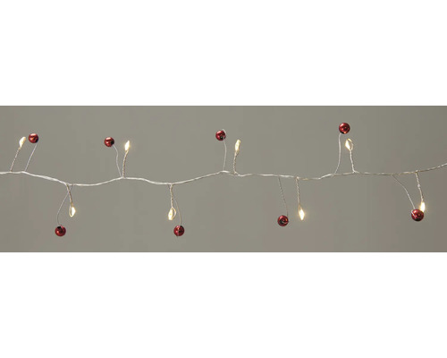 Ljusslinga med röda kulor och varmvita lysdioder