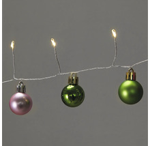 Ljuskedja med rosa och gröna julgranskulor