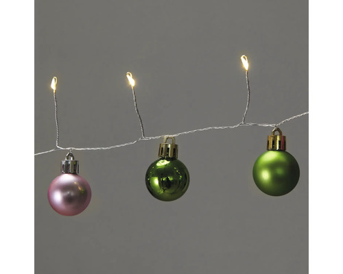 Ljuskedja med rosa och gröna julgranskulor