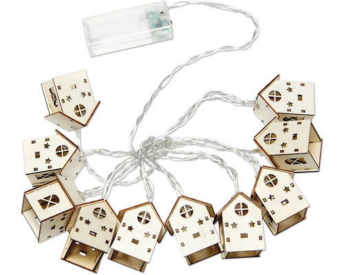 Ljusgirlang med batteridrivna trähus