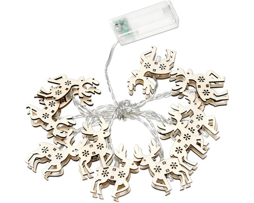 Ljusgirlang med renfigurer i trä och batterifack