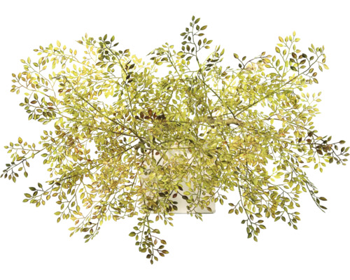 Dekorativ konstgjord växt med blad i kruka