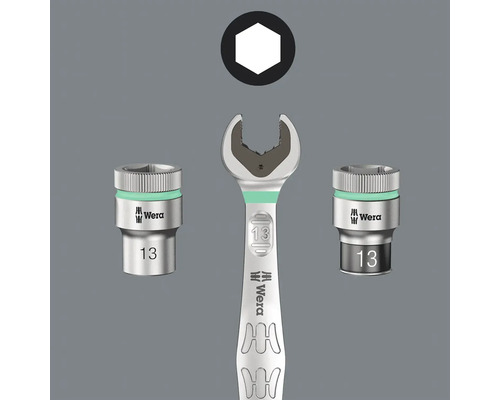 Wera skiftnyckel med två hylsnyckelinsatser och sexkantssymbol