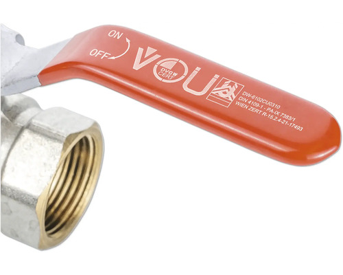 Avstängningsventil med rött handtag och gängad anslutning