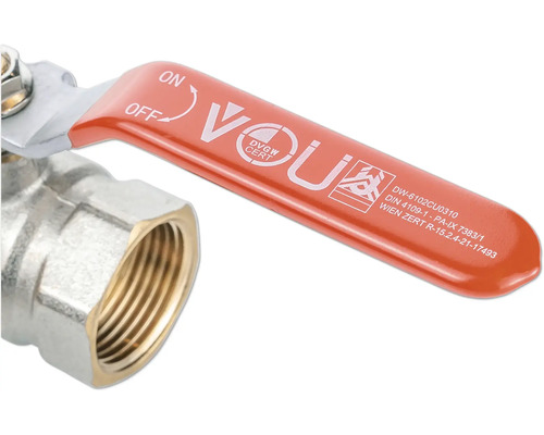 Kulventil i mässing med rött handtag