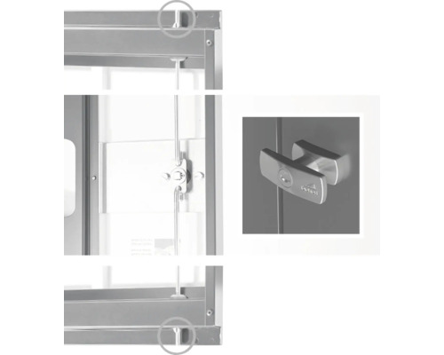 Detaljvy av ett metallskåp med låsmekanism