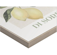 Detaljvy av ett inramat konsttryck med citronmotiv