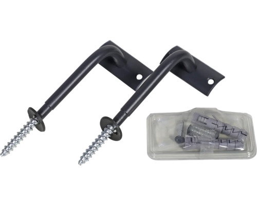 Två fästen med skruvar och pluggar