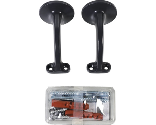 Två handledarhållare av metall med fästmaterial