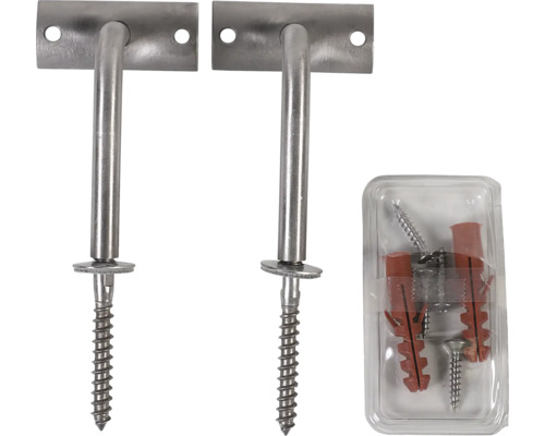 Två metallhyllkonsoler inklusive skruvar och pluggar