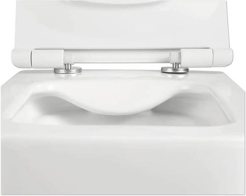 Närbild av en vit toalettring med lock