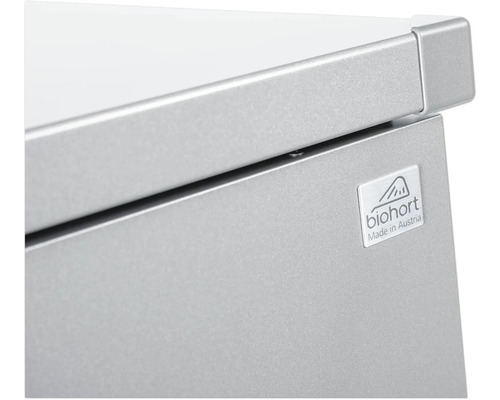 Detaljvy av en Biohort-produkt med Biohort-logotyp, tillverkad i Österrike