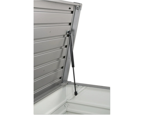 Öppen trädgårdskista med gasfjäder