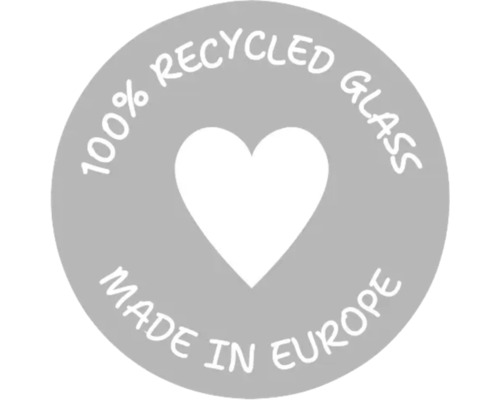 Sigill: 100 procent återvunnet glas, tillverkat i Europa